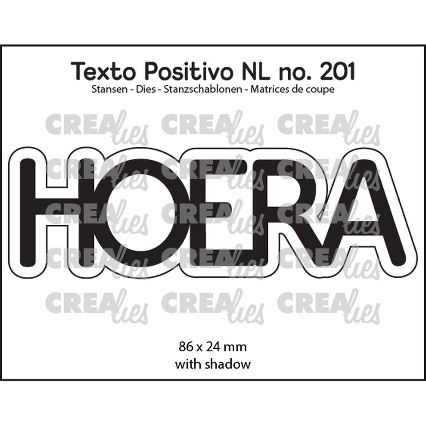 Crealies • gabarit de découpe texto positivo hourra
