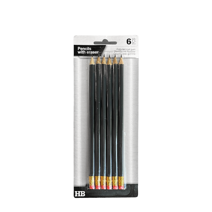 Crayons avec gomme hb 6 pièces