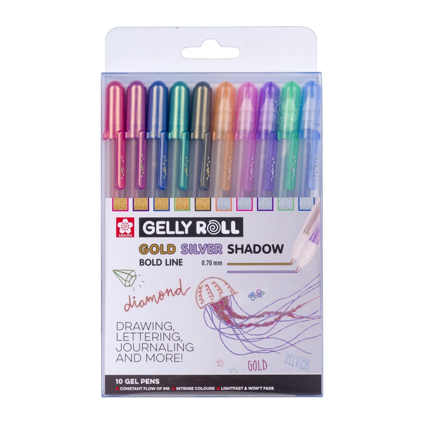 Sakura • Ensemble de stylos gel Gelly Roll, ombres dorées et argentées