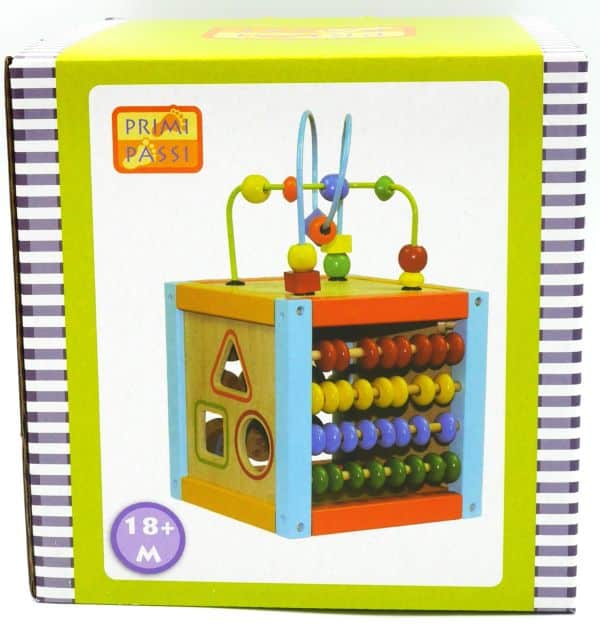 Cube d'activité avec cadre en perles de bois Primi Passi de Jonotoys