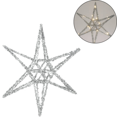 Étoile de Noël LED sur pile argentée 30 cm | 12 pièces