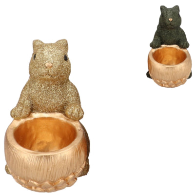 Daan bol en bois courbé Jingle écureuil assis vert couleur or 17 cm 2 assortis | 6 pièces