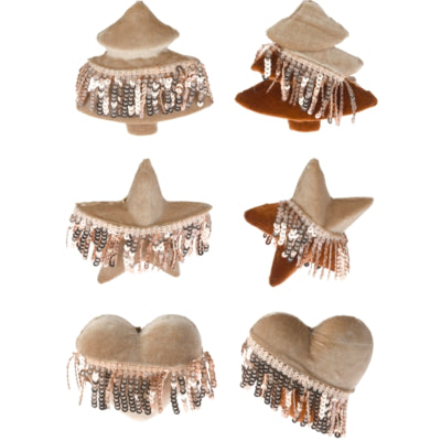 Ngk pendentif Noël paillettes velours marron 9 cm 6 assortis | 24 pièces