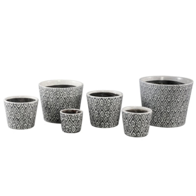 Ptmd pot de fleur beire s ikat imprimé noir et blanc 10 cm | 12 pièces