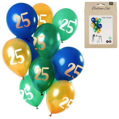 Folat ballons doré émeraude numéro 25 ans 30 cm lot de 12 | 24 pièces