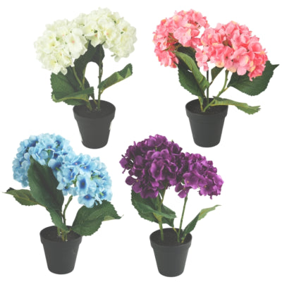 Plante artificielle en pot hortensia 34 cm 4 assortis | 12 pièces