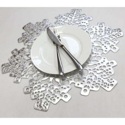Set de table Flocon de neige de Noël argenté 41 cm | 12 pièces