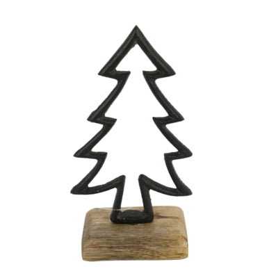 Figurine sapin sur socle en bois de manguier noir 17 cm | 12 pièces
