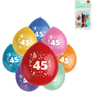 Folat ballons party pop numéro 45 mélange de couleurs 23 cm 8 pièces | 24 pièces