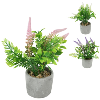 Plante de lavande artificielle en pot en ciment 22 cm 3 assortis | 12 pièces