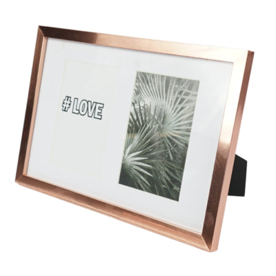 Cadre photo 2 photos passe-partout couleur or rose 10 x 15 cm | 8 pièces