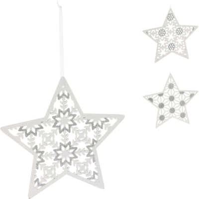 Cintre de Noël étoile bois blanc pailleté 22 cm 3 assortis | 24 pièces