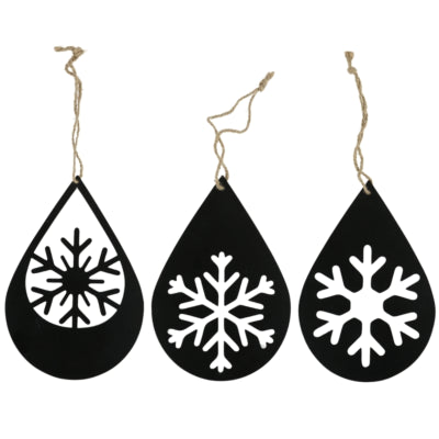Pendentif de Noël flocon de neige métal noir 20 cm 3 assortis | 36 pièces