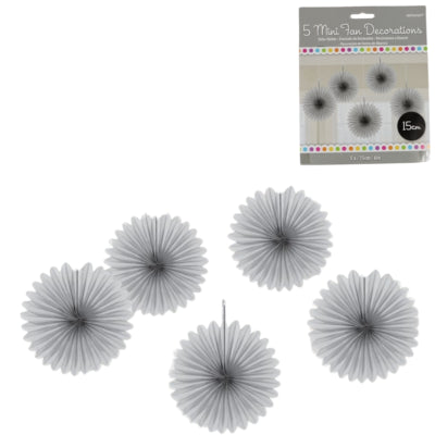 Amscan éventails décoratifs couleur argent 15 cm lot de 5 | 24 pièces