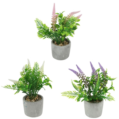 Plante de lavande artificielle en pot en ciment 22 cm 3 assortis | 12 pièces