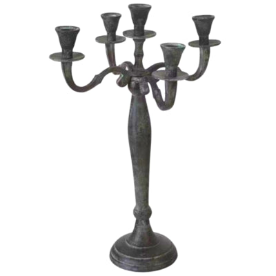 Bougeoir classique en aluminium aspect antique 40 cm | 2 pièces