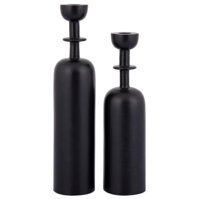 Ptmd bougeoir yanou avec anneau l aluminium noir 32 cm | 4 pièces