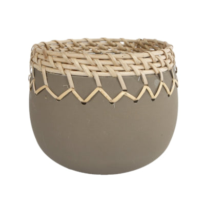 Photophore pot de fleur ambre métal rotin taupe 13 cm | 8 pièces
