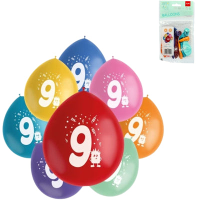Folat ballons party pop échantillons numéro 9 mélange de couleurs 23 cm 8 pièces | 24 pièces