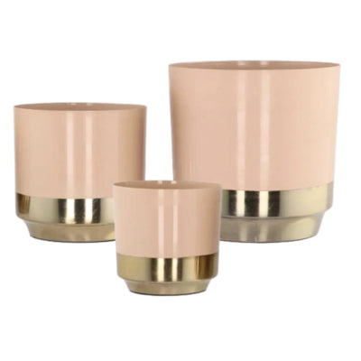 Daan pot de fleur en bois courbé madras métal beige doré 15 cm lot de 3 | 6 pièces