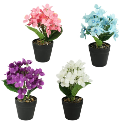 Plante artificielle en pot hortensia 22 cm 4 assortis | 24 pièces