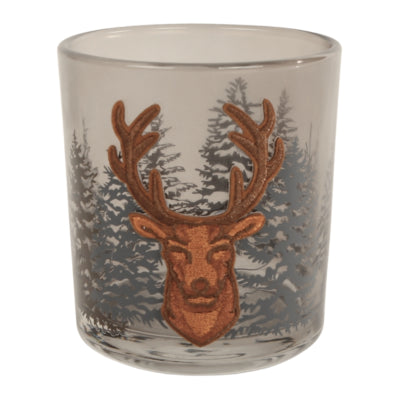 Photophore broderie cerf marron 9 cm | 18 pièces