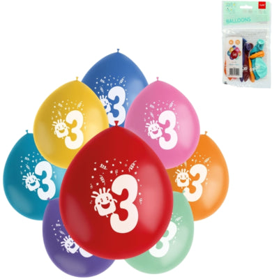 Folat ballons party pop échantillons numéro 3 mélange de couleurs 23 cm 8 pièces | 24 pièces