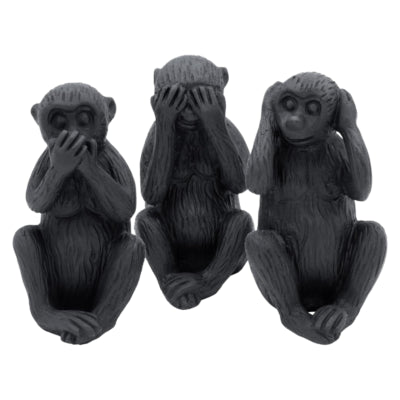 Image singes entendre voir silence noir 12 cm lot de 3 | 24 pièces