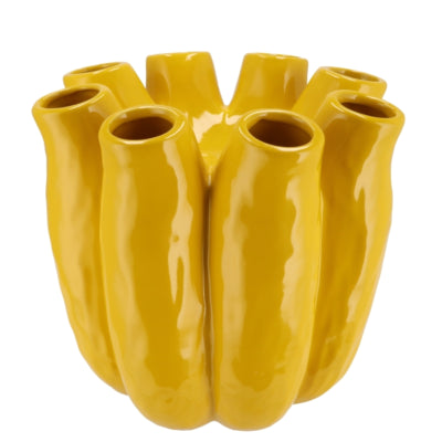 Daan vase en bois courbé tube luna jaune 24 cm | 2 pièces