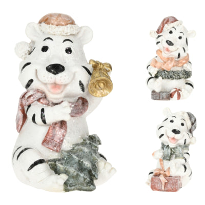 Tirelire Noël tigre blanc 12 cm 3 assortis | 12 pièces