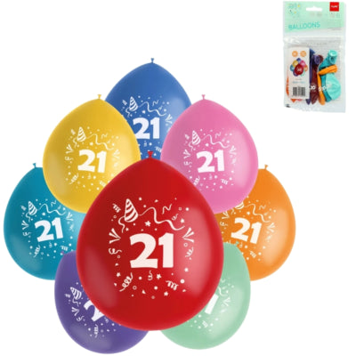 Folat ballons party pop numéro 21 mélange de couleurs 23 cm 8 pièces | 24 pièces