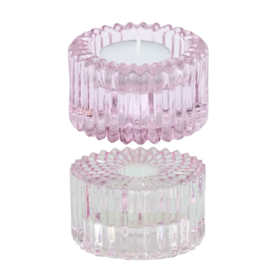 Housevitamin bougeoir duo verre ribb rose 8 cm | 24 pièces