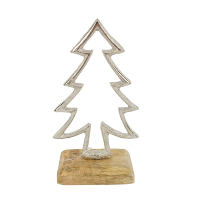 Figurine sapin sur socle en bois de manguier 17 cm | 12 pièces