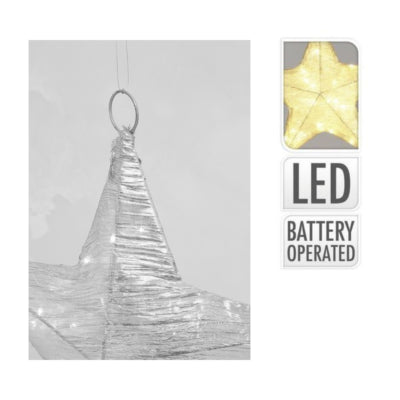 Étoile de Noël LED sur batterie, tissu argenté 30 cm | 12 pièces