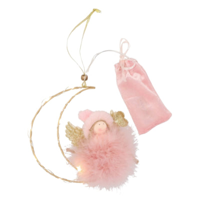 Daan benthout pendentif moelleux ange lune led sur batterie rose 16 cm | 6 pièces