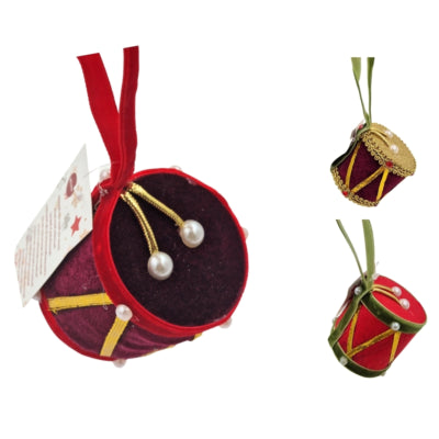 Ngk Pendentif de Noël tambour velours 6 cm 3 assortis | 24 pièces