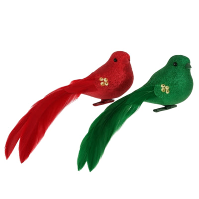 Daan benthout oiseau sur clip oiseau brillant rouge vert 16 cm lot de 2 | 12 pièces