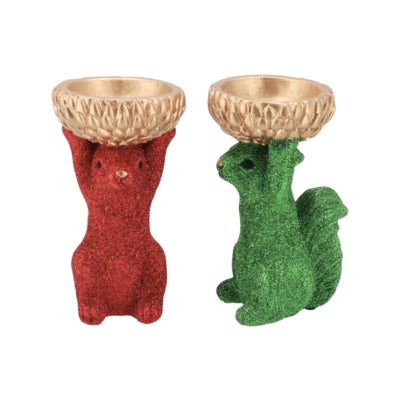 Daan bol en bois courbé Jingle écureuil rouge vert 17 cm 2 assortis | 8 pièces