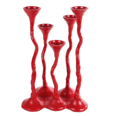 Bougeoir Wesley XL aluminium rouge 35 cm | 3 pièces