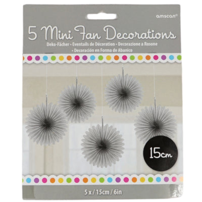 Amscan éventails décoratifs couleur argent 15 cm lot de 5 | 24 pièces