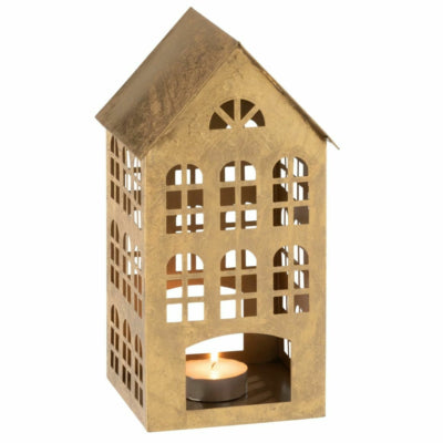 Bougeoir J-line maison doré 32 cm | 3 pièces