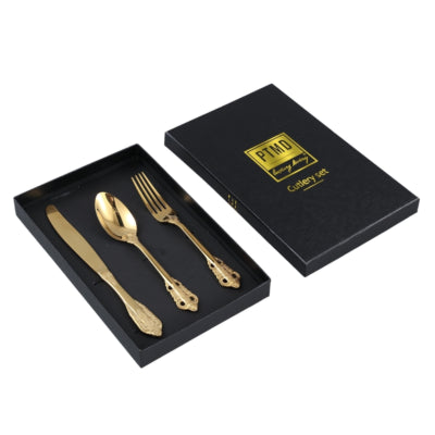 Ptmd Couverts de poussée dans un coffret cadeau doré, lot de 3 | 12 pièces