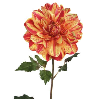 Ptmd fleur artificielle dahlia jaune rouge 73 cm | 6 pièces