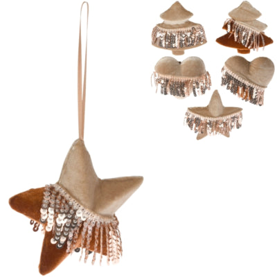 Ngk pendentif Noël paillettes velours marron 9 cm 6 assortis | 24 pièces