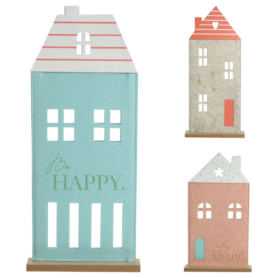 Maison déco sur pied feutre 44 cm 3 assortis | 6 pièces