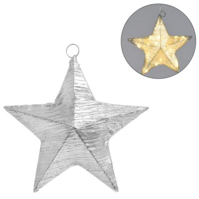 Étoile de Noël LED sur batterie, tissu argenté 30 cm | 12 pièces