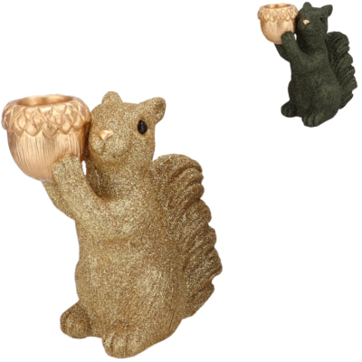Daan bol en bois courbé Jingle écureuil debout couleur or vert 16 cm 2 assortis | 6 pièces