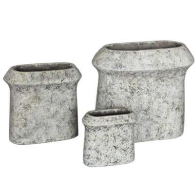 Ptmd pot de fleur nimma ovale l gris ciment 40 cm | 2 pièces