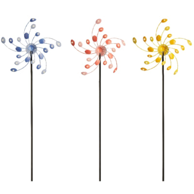 (r) pic de jardin toupie solaire led métal 130 cm 3 assortis | 3 pièces