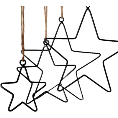 Pendentif étoiles Noël noir 30 cm lot de 4 | 10 pièces